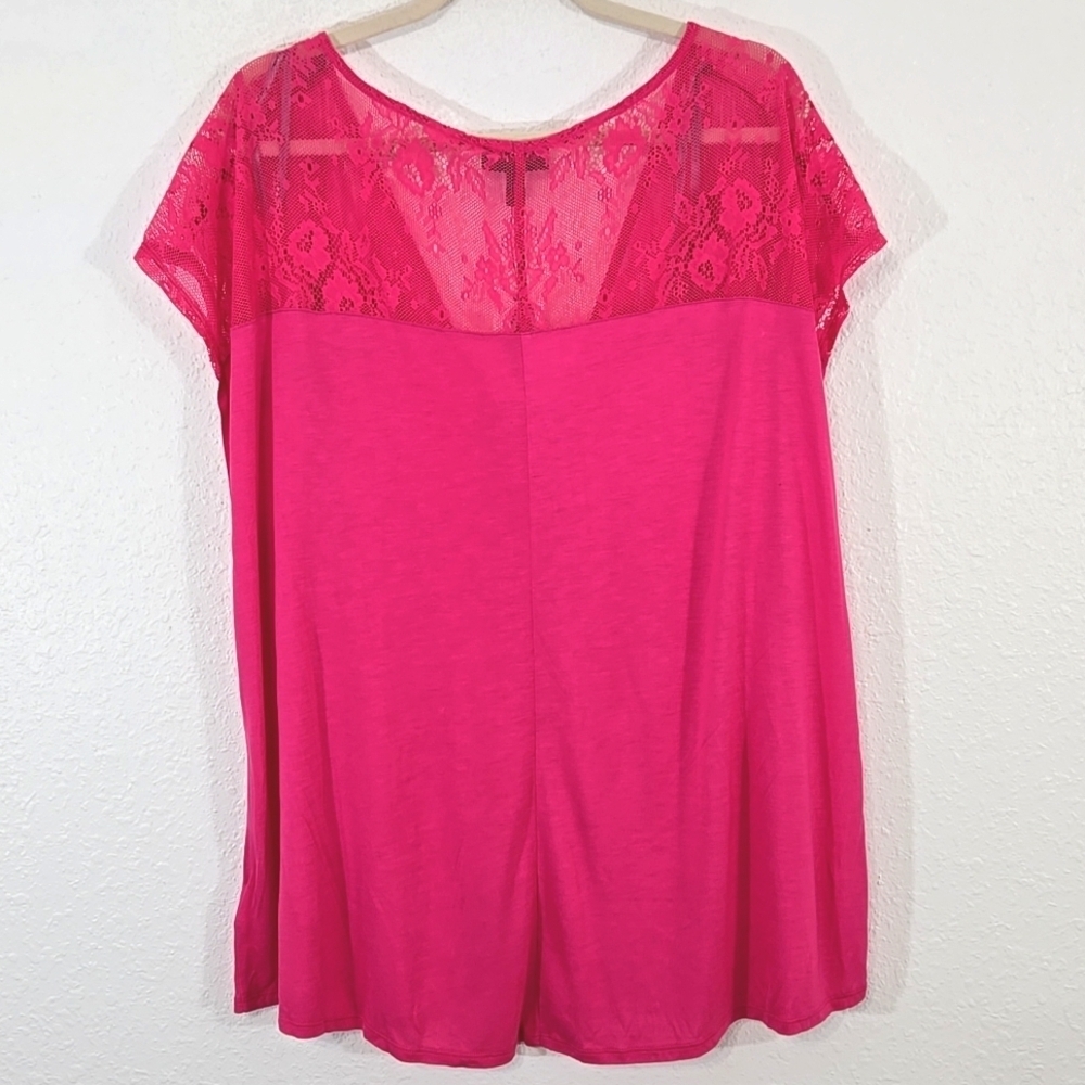 *NEW* Jessica Simpson Veena Lace Top Short Sleeve Bright Pink Feminine Flowy, 2X - Picture 6 of 9